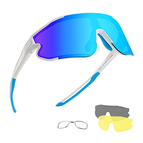 Polarized Sports Cycling Glasses Goggles for Men Women with 3 Interchangeable Lenses